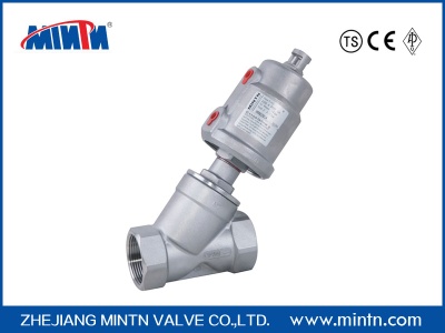 Pneumatic angle seat valve thread connection